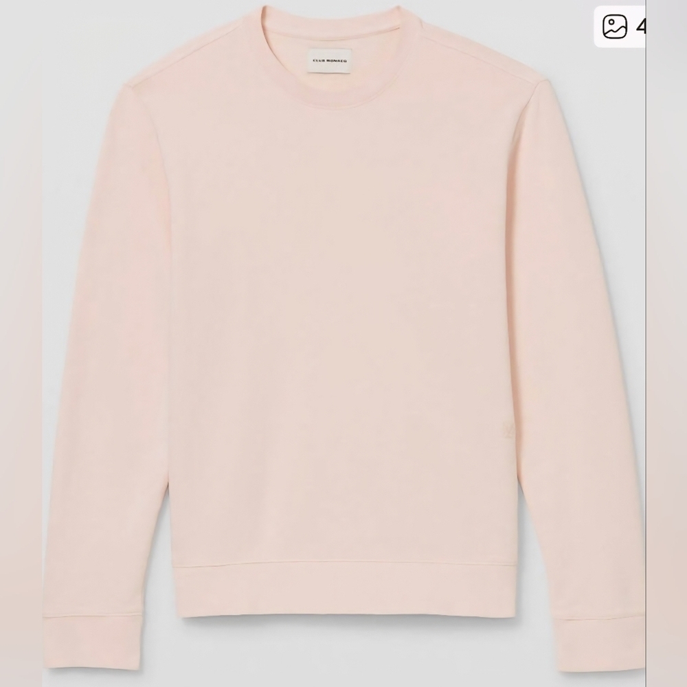 CLUB MONACO CREWNECK SWEATSHIRT IN LIGHT PINK. COTTON JERSEY KNIT. SIZE MEDIUM.
